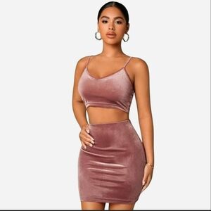 Sweetheart Pink Velvet Skirt Set